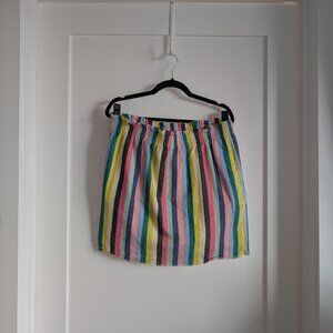 J. CREW FACTORY | Rainbow Striped Linen Skirt with Pockets